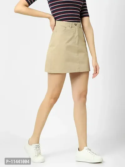 Elegant Khaki Cotton Solid Skirts For Women-thumb2