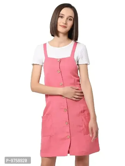 VASTRADO Women's Knee-Length Pastel Pink Pinafore Dress (LD1482A_Pink_L)-thumb0