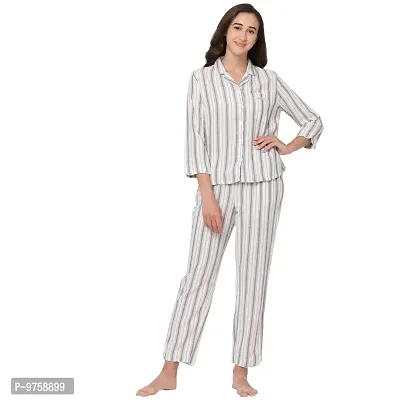 MYSTERE PARIS Classic Striped Pyjama Set Sleepwear Cotton White Grey J558C