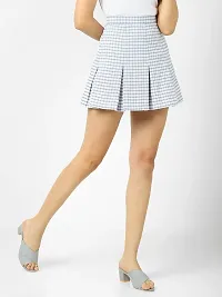 Elegant Blue Cotton Checked Skirts For Women-thumb1