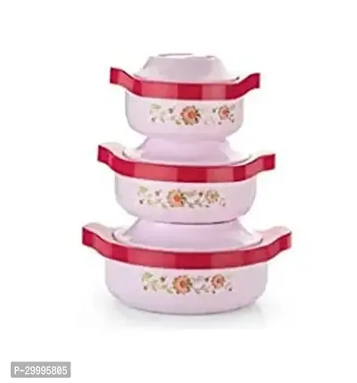 PARTHVI Hot and Fresh Inner Steel Casserole Gift Set of 3, Pink (800ml,1500ml, 2500ml)