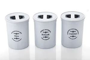 tvAt Plastic Kitchen Coated  Printed Damru shape Tea Coffee Sugar Canisters|Jar(Set of 3)-thumb2