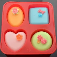 tvAt Silicone Circle, Square, Oval and Heart Shape Soap Cake Making Mould, Chocolate Mould 4 in 1, Red-thumb1
