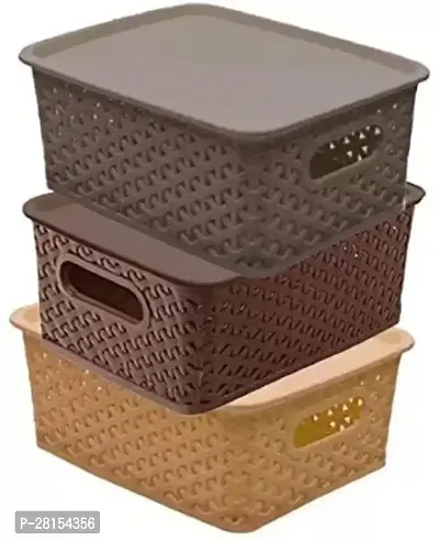 Multipurpose Plastic Storage Organizers Baskets With Lid For Kitchen  Set Of 3-thumb0