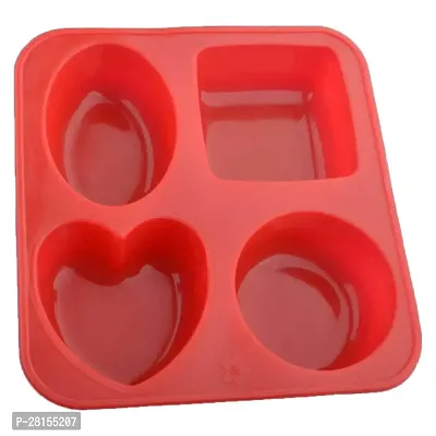 tvAt Silicone Circle, Square, Oval and Heart Shape Soap Cake Making Mould, Chocolate Mould 4 in 1, Red-thumb0