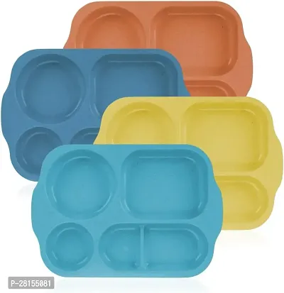 tvAt Food Grade Plastic Divided Plate Tableware for Kids Rectangle Shape Dinner Plate Microwave  Dishwasher Safe Compartment Plate(Pack Of 4)-thumb0