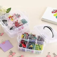 Multipurpose Clear Plastic Organizer Box with 3 Layers, Handle, and Removable Dividers for Home and Office Use-thumb3