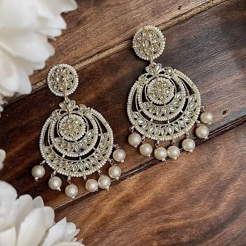 White Plated Stylish Pearl Jhumka Jhumki Traditional Earrings for Women and Girls Pair of 1