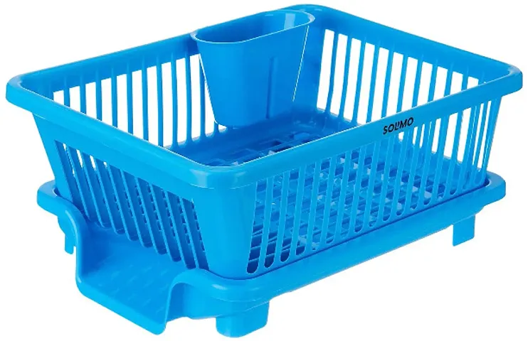 Nivido Enterprise? 3 in 1 Durable Plastic Kitchen Sink Dish Drying Drainer Rack Holder Basket Organizer with Tray Utensils Tools Cutlery Box (Blue)