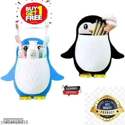 tvAt 2 Pcs Penguin Storage Box Wall Mounted Storage Holder Penguin Shape Storage Box Toothpaste Holder Makeup Brush Holder Cartoon Shelf Pencil Holder Charger Office Wall Hanging Plastic