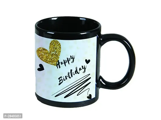 mGift Once Happy Birthday Printed Black Ceramic Coffee Mug / Birthday Gift for Friends  Relatives /Coffee Mug with a Printed Keychain