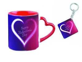 mGift Once Happy Valentines Day Printed Mugs for Couples /Gift for Husband  Wife /Valentine Gift for Couples /Coffee Mug with Heart Shape Handle  a Printed Keychain-thumb1