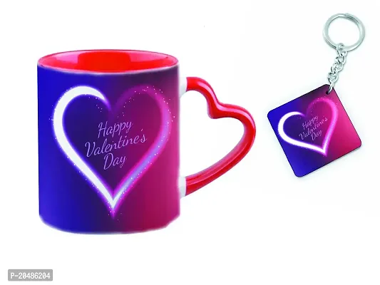 mGift Once Happy Valentines Day Printed Mugs for Couples /Gift for Husband  Wife /Valentine Gift for Couples /Coffee Mug with Heart Shape Handle  a Printed Keychain-thumb2