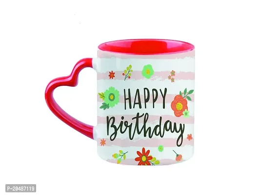 mGift Once 'Happy Birthday' Printed Coffee Mug with Heart Shape Handle /Happy Birthday Printed Keychain / Best for Birthday Gifts/Coffee Mug with A Keychain (MGMUG30_Orange)