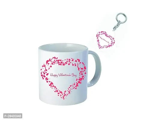 GIFTSONE Valentines Day Gift, Gift for Husband, Gift for Wife, Best Valentines Day Gift for her, Valentines Day Printed Ceramic Coffee Mug with Wooden Keychain (325 ml, Mug-038)-thumb2