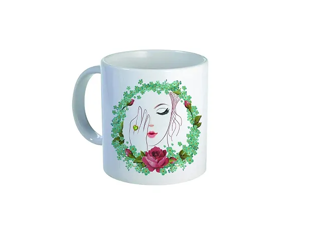 mGift Once Flower Printed White Mug with Print/Flower Coffee Mug/Roses Coffee Mug for Gifting/This Mug is Microwave and Dishwasher Safe 325ml/Coffee Mug with Heart Shape Handle