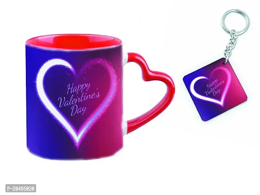 Giftsone Valentines Day and Love Printed Ceramic Coffee Mug with Wooden Keychain, Best Valentines Day Gift for Her, Wife, Husband, Boyfriend, Girlfriend (325 ml) (Mug-037)-thumb2