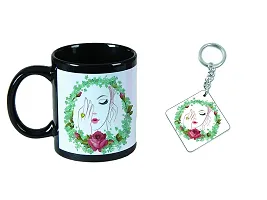 mGift Once Flower Printed White Mug with Print/Flower Coffee Mug/Roses Coffee Mug for Gifting/This Mug is Microwave and Dishwasher Safe 325ml/Coffee Mug with a Printed Keychain (MGMUG31_Black)-thumb1