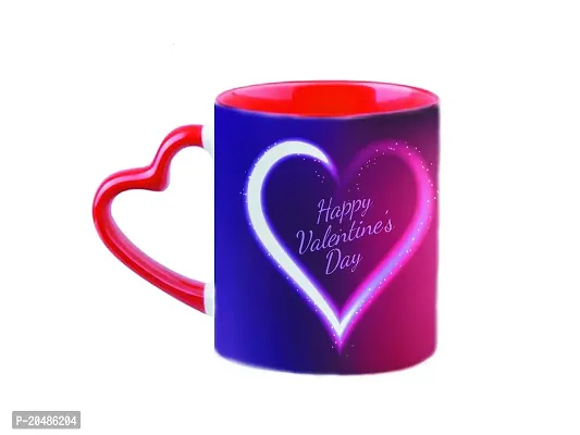 mGift Once Happy Valentines Day Printed Mugs for Couples /Gift for Husband  Wife /Valentine Gift for Couples /Coffee Mug with Heart Shape Handle  a Printed Keychain-thumb0