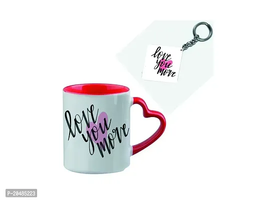 Giftsone Valentines Day and Love Printed Ceramic Coffee Mug with Wooden Keychain, Best Valentines Day Gift for Her, Wife, Husband, Boyfriend, Girlfriend (325 ml) (Mug-022)