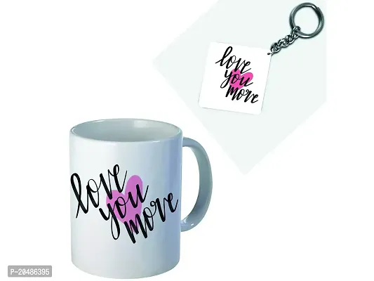 GIFTSONE Love Printed Ceramic Coffee Mug with Printed Keychain - Best Valentines Day Gift for Wife, Husband, Boyfriend, Girlfriend, Best Valentines Day Gift for her (325 ml, Mug-027)