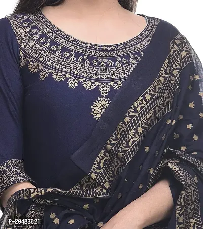 Man Fabric Women's Rayon Embroidered Work Full Stitched Gown || Anarkali Kurta with Dupatta || Rayon Indian Women Kurti (Nevy Blue) (L)-thumb3