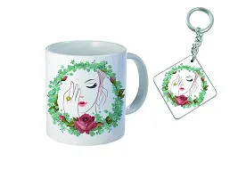 mGift Once Flower Printed White Mug with Print/Flower Coffee Mug/Roses Coffee Mug for Gifting/This Mug is Microwave and Dishwasher Safe 325ml/Coffee Mug with a Printed Keychain (MGMUG31_White)-thumb1