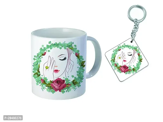 mGift Once Flower Printed White Mug with Print/Flower Coffee Mug/Roses Coffee Mug for Gifting/This Mug is Microwave and Dishwasher Safe 325ml/Coffee Mug with a Printed Keychain (MGMUG31_White)-thumb2