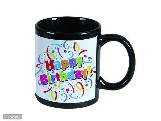 mGift Once Happy Birthday Printed Black Ceramic Coffee Mug/Birthday Gift for Friends, Relatives  More/Coffee Mug with a Printed Keychain (MGMUG35_Black)