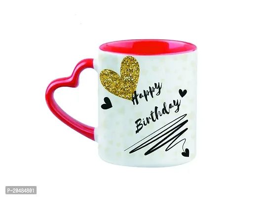 mGift Once Happy Birthday Printed Orange Ceramic Coffee Mug / Birthday Gift for Friends  Relatives /Coffee Mug with Heart Shape Handle  a Printed Keychain