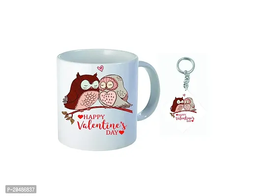 GIFTSONE Valentine Gift for Special Love, Boyfriend, Girlfriend, Husband, Wife, Fiance, Spouse, Anniversery Gift Happy Valentines Day Glossy Printed Ceramic Coffee Mug with Keychain- 325ml, Mug-015