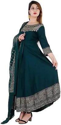 Women's Anarkali Rayon Kurta (Bottle Green_Small)-thumb2