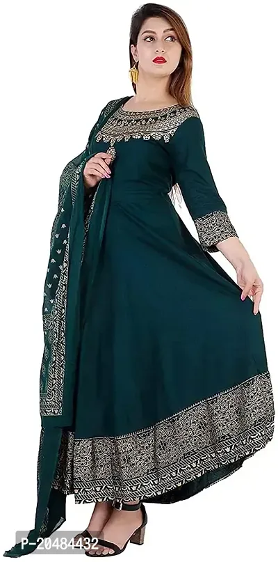 Women's Anarkali Rayon Kurta (Bottle Green_Small)-thumb3