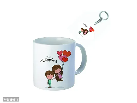GIFTSONE Valentine Gift for Special Love, Boyfriend, Girlfriend, Husband, Wife, Fiance, Spouse, Anniversery Gift Happy Valentines Day Glossy Printed Ceramic Coffee Mug with Keychain- 325ml, Mug-014
