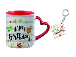 mGift Once 'Happy Birthday' Printed Coffee Mug with Heart Shape Handle /Happy Birthday Printed Keychain / Best for Birthday Gifts/Coffee Mug with A Keychain (MGMUG30_Orange)-thumb1