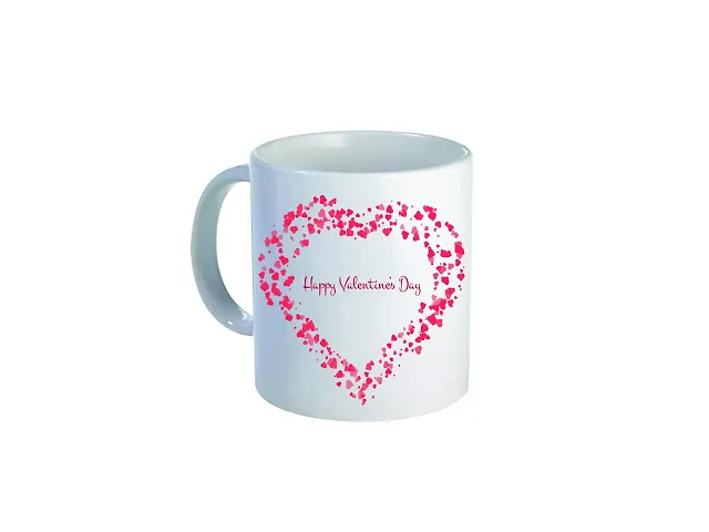 Giftsone Valentines Day Gift, Gift for Wife, Husband, Best Valentines Day Gift for her, Valentines Day Printed Ceramic Coffee Mug with Wooden Keychain (325 ml)