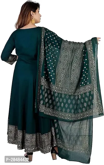 Women's Anarkali Rayon Kurta (Bottle Green_Small)-thumb2