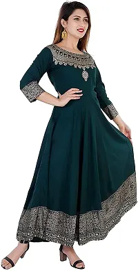 Women's Anarkali Rayon Kurta (Bottle Green_Small)-thumb4