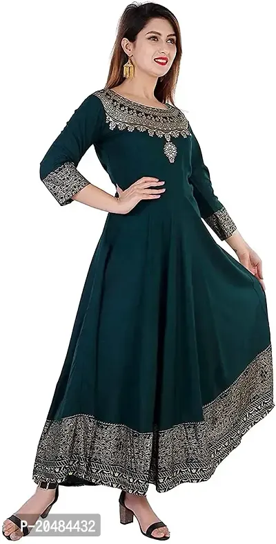 Women's Anarkali Rayon Kurta (Bottle Green_Small)-thumb5