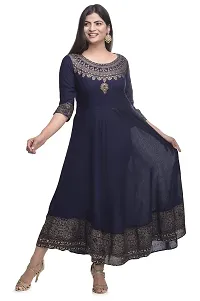 Man Fabric Women's Rayon Embroidered Work Full Stitched Gown || Anarkali Kurta with Dupatta || Rayon Indian Women Kurti (Nevy Blue) (L)-thumb3