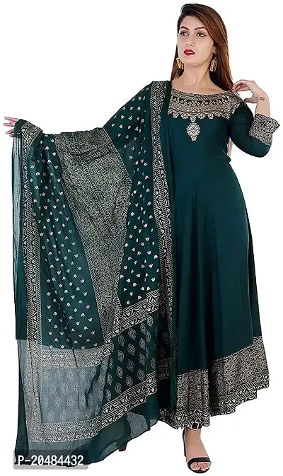 Women's Anarkali Rayon Kurta (Bottle Green_Small)