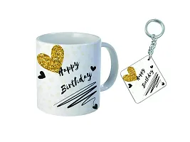 mGift Once Happy Birthday Printed White Ceramic Coffee Mug / Birthday Gift for Friends  Relatives /Coffee Mug with a Printed Keychain-thumb1