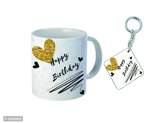 mGift Once Happy Birthday Printed White Ceramic Coffee Mug / Birthday Gift for Friends  Relatives /Coffee Mug with a Printed Keychain-thumb2