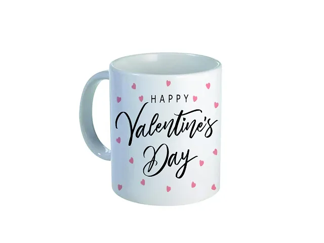 Giftsone Valentines Day Gift, Gift for Wife, Husband, Best Valentines Day Gift for her, Valentines Day Printed Ceramic Coffee Mug with Wooden Keychain (325 ml)