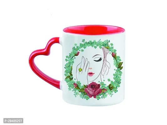 mGift Once Flower Printed White Mug with Print/Flower Coffee Mug/Roses Coffee Mug for Gifting/This Mug is Microwave and Dishwasher Safe 325ml/Coffee Mug with Heart Shape Handle (MGMUG31_Orange)