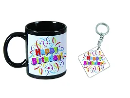 mGift Once Happy Birthday Printed Black Ceramic Coffee Mug/Birthday Gift for Friends, Relatives  More/Coffee Mug with a Printed Keychain (MGMUG35_Black)-thumb1