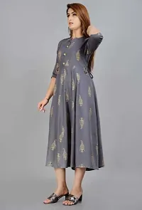 Women Printed Viscose Rayon Anarkali Kurta  (Grey)-thumb1