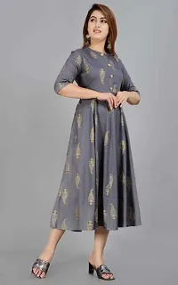 Women Printed Viscose Rayon Anarkali Kurta  (Grey)-thumb2