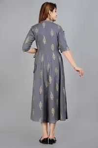 Women Printed Viscose Rayon Anarkali Kurta  (Grey)-thumb3