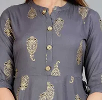 Women Printed Viscose Rayon Anarkali Kurta  (Grey)-thumb4